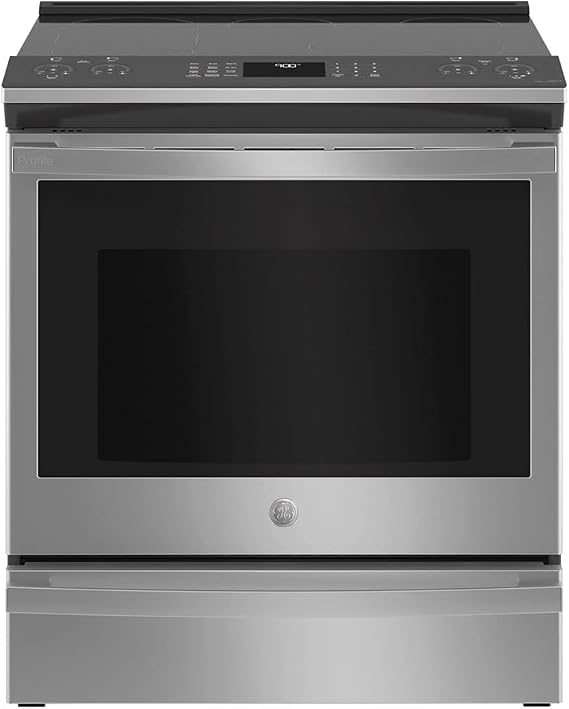 GE Profile PSS93YPFS 30" SlideIn Smart Electric Range with 4 Radiant Heating Elements, 5.3 Cu. Ft. True Convection Oven, Storage Drawer, WiFi, Self Clean with Steam Option,