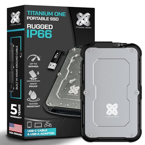 Titanium Micro 240GB External SSD, Titanium One Portable SSD - Up to 500MBs, USB 3.2 Gen 2 USB-C USBA, Rugged IP66 Water Drop Resistance, External Solid State Drive Storage for PC Mac Smartphone