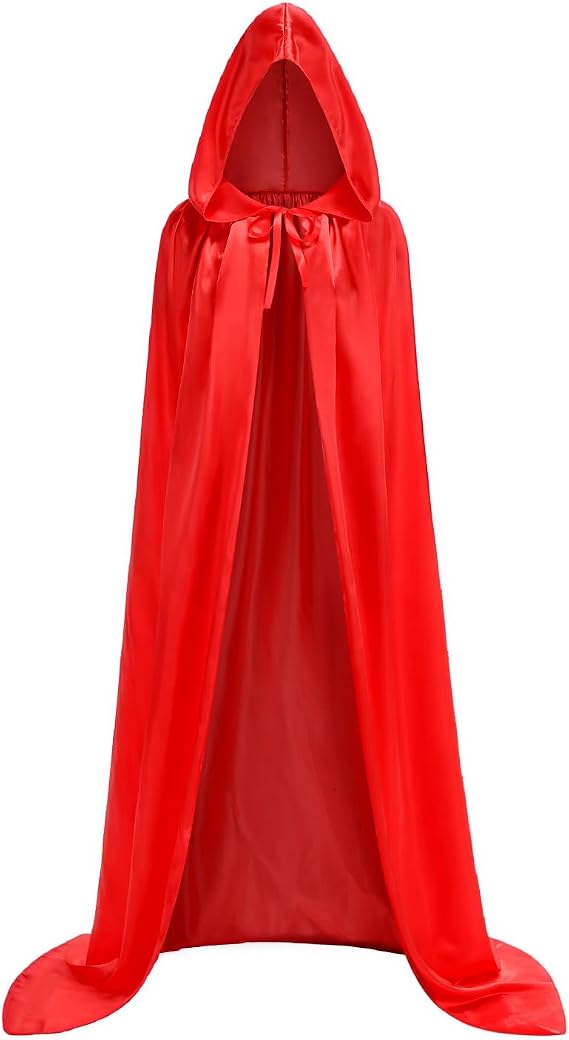 TOONRAIN Hooded Satin Cloak Halloween Cosplay Costume for Unisex Adult Christmas Party Cape