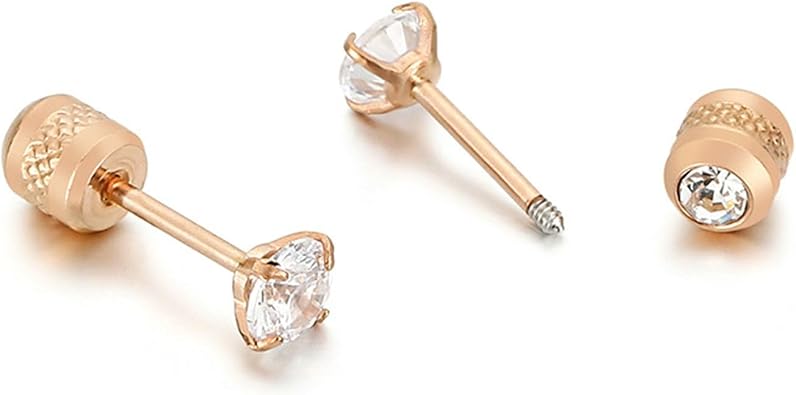 Beydodo Womens Stainless Steel Stud Earrings, Ear Piercing Earrings for Women with Round Cubic Zirconia
