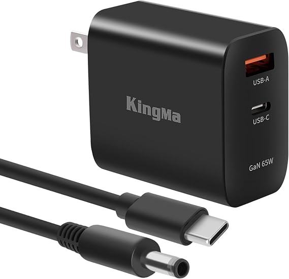 King Ma Laptop Charger for Dell XPS 12 13 15, 65W PD GaN Wall Charger with 1.5m Fast Charging Cable (4.5 * 3.0mm) for Dell Inspiron 14 5000 7472 3501