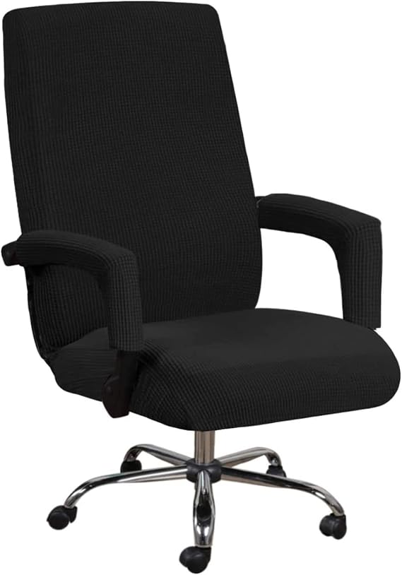 Office Chair Cover Stretchable, Universal High Back Washable Computer Chair Cover with Armrest Covers, Desk Chair Cover, Spandex Stretch Home Office Chair Slipcover,Black,XLarge