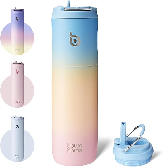 Bottle Bottle Stainless Steel Water Bottle 700ml with Straw and Lid Sports Insulated Metal Water Bottles with Handle(Blue Yellow Pink)