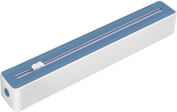 Multi-Purpose Wrap Dispenser with Cutter - Fits 11.8" Wide,100-Foot Long Plastic Wrap, | Easy to Use | Duty Aluminum Foil Plastic Wrap Organizer for Kitchen Countertops (Blue)