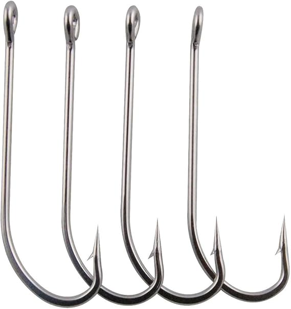 30pcs Long Shank Fishing Hooks Stainless Steel Forged J Fishing Hooks Trolling Hooks Extra Strong Hooks for Saltwater Freshwater Fishing