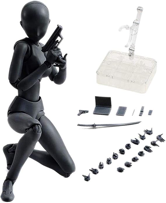 Action Figure Drawing Models, Human Mannequin Body Kun Doll Body-Chan Male/Female Action Figure DX Set, Suitable for Sketching, Painting, Drawing Mannequin Figure Models for Artist, Black