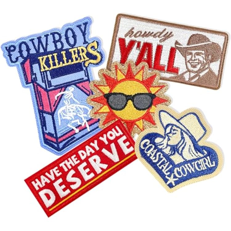 CY 5Pcs Embroidered Applique Cute Iron On Patches Cowboy Cowgirl Sunshine Patches DIY Accessories Decoration for Clothing Hats Jackets Backpack