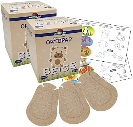 Ortopad Bamboo Beige Eye Patches, 100 Patches + Stickers, Reg Size 4+ yr