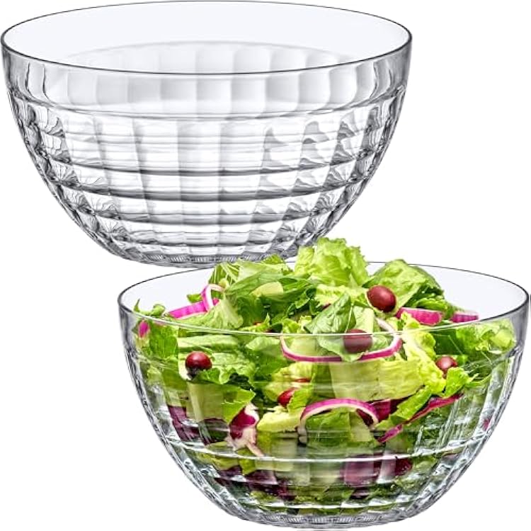 Amazing Abby - Carlita - 150-Ounce Plastic Serving Bowls Set of 2, 10-Inch Clear Salad Bowl Set, BPA-Free, Shatter-Proof, Dishwasher-Safe, Stackable, Great for Salad, Fruit, Cereal, Snack, and More