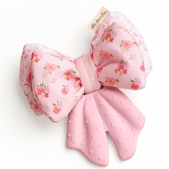 Itzy Ritzy Crinkle Teether Toy Bow Teething Toy Includes Silicone, Velour & Crinkle Material Features Multiple Textures for Teething Relief Designed for Ages 3 Months and Up (Bows)