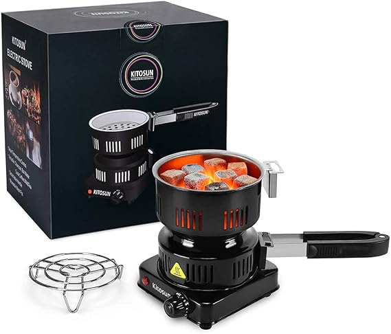 Coal Burner Electric Charcoal Burner for Coals ETL Certification Charcoal Starter with Smart Heat Control&Detachable Handle 600W Multiuse Portable Coal Stove Fast Heating Element (Black)