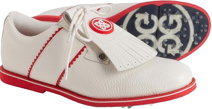 G/FORE Ladies Gallivanter Kiltie Leather Golf Shoes, Snow/Poppy, US 7.5 W
