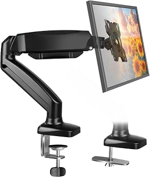 BFTOU Black Single Monitor Arm Adjustable Stand Monitor Mount up to 32 inches and 17.6 lbs, Computer Desk Mount with Clamp and Grommet Base