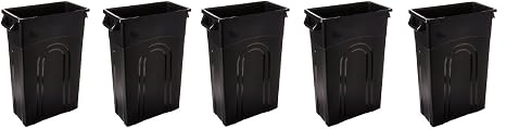 United Solutions TI0032 Highboy Waste Container In Black, 23 Gallon, Slim Fit Wastebasket (5-Pack)