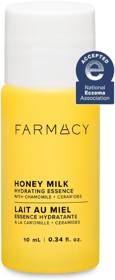 Farmacy Honey Milk Face Essence - Hydrating Milky Toner with Honey, Ceramides, Chamomile + Aloe - Helps Strengthen Skin Barrier + Replenish Moisture - Soothing + Calming Skincare (10ml)