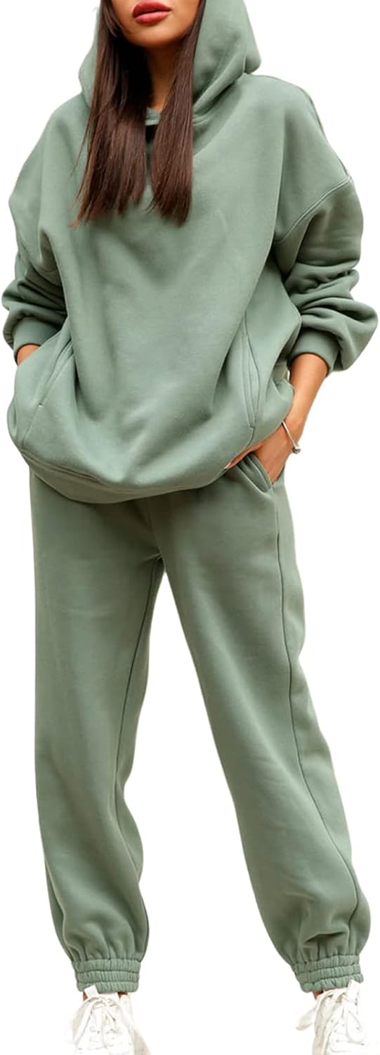FOCUSNORM Women Jogger Outfit Matching Sweat Suits Long Sleeve Hooded Sweatshirt and Sweatpants 2 Piece Sports Sets