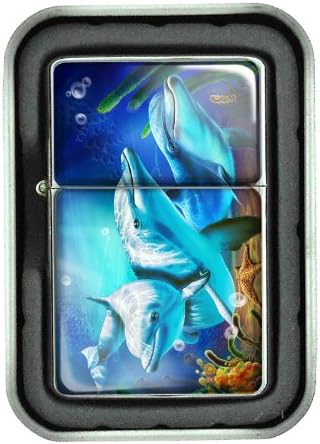 Windproof Refillable Oil Lighter with Tin Gift Box Dolphins Design-004