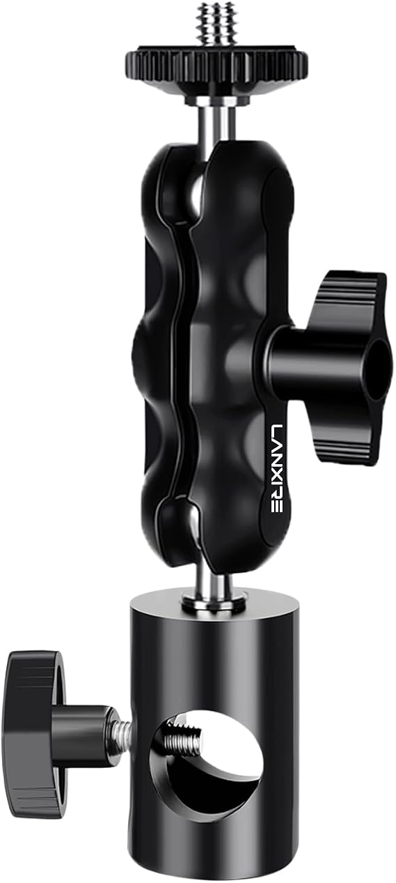 1/4 Screw Mount Adapter with Dual Joint Tilt for C Stand Boom Arm, Mount Converter with Double Ball Head, for Flash Bracket Photography Light Stand Overhead Camera Mount, 0212