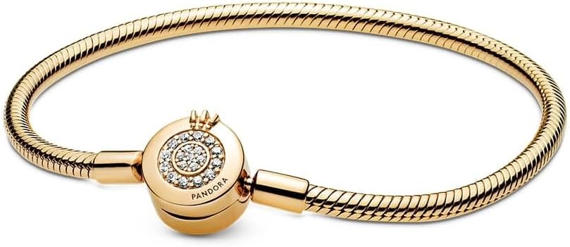 PANDORA Pandora Moments Sparkling Crown O Snake Chain Bracelet, Clear CZ 18k Gold Plated PANDORA ShineTM Collection Charm Bracelet