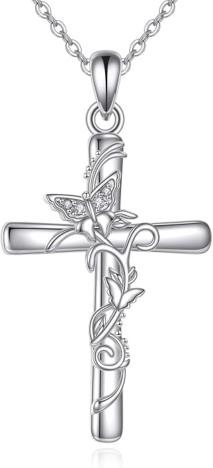 YFN Womens Cross Necklace Sterling Silver Cross Pendant Necklace Christian Jewelry for Women Catholic Religious Gifts for Mom