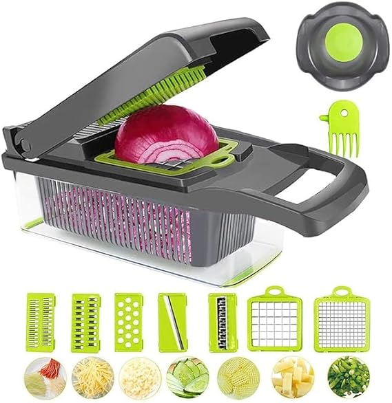 Vegetable Chopper Vegetable Cutter Mandoline Vegetable Slicer - Veggie Onion Potato Salad Food Chopper Manual-Veg Chopper and Dicer/Julienne- Kitchen Tools &amp; Gadgets | Grey