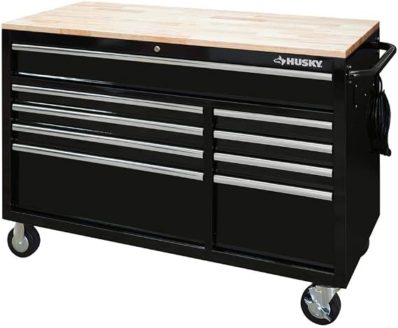 Husky 52 in. x 24.5 in. D 9-Drawer Mobile Workbench in Black