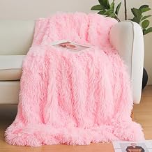 Pink Faux Fur Throw Blanket, Pink 50" x 60" Fluffy Blanket Throw, Shaggy Plush Decorative Couch Blanket, Cute Furry Throw Holidy Fuzzy Lap Blanket for Kids Women Men Teen Girls