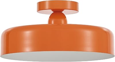 VILUXY Vintage Semi-Flush Mount Ceiling Light Fixture Orange Brush Paint Finish Round Ceiling Lamps for Bedroom, Dining Room, Corridor, Living Room