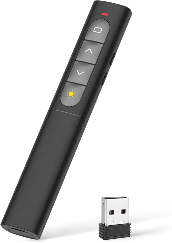 Powerpoint Clicker for Presentation, 2.4GHz Wireless Presenter Remote Presentation Pointer PPT Clicker Slide Advancer Computer Clicker Support Hyperlink Volume
