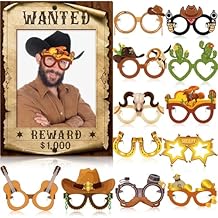 Jenaai 25 Pcs Western Cowboy Photo Booth Props with Wanted Frame, Wild West Party Decorations, Funny Paper Eyeglasses & Prop Kit for Rodeo Theme Birthday, Bachelorette Party Supplies Selfie Favors