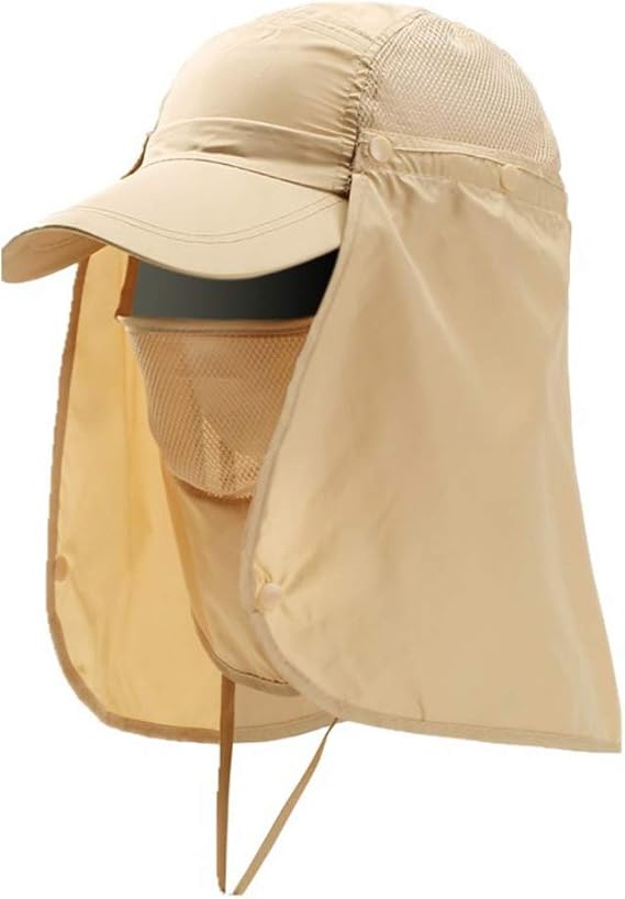 Sun Hat with Detachable Neck Face Flap Cover UPF 50+ Protection Wide Brim Fishing Hat Breathable Mesh Baseball Cap Quick Dry Outdoor Sun Visor Hat for Men Women Cycling Camping Hiking Walking Travel