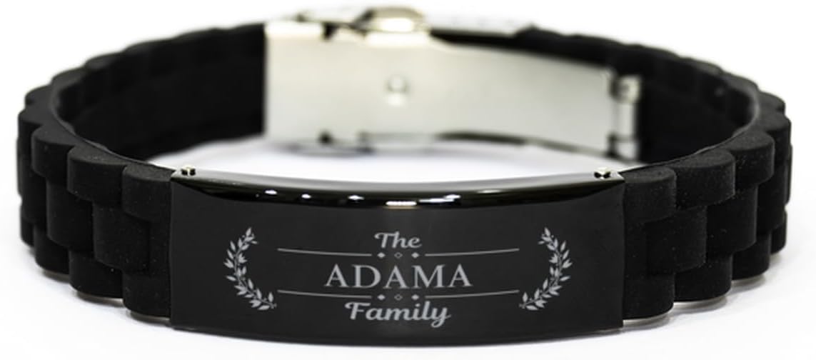 Adama Family Name Sign Bracelet - Custom ID Plate Last Name Bracelet Birthday Christmas Gifts Idea For Friends Men Women, Engraved Adjustable