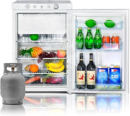 Smad 3.5 Cu.Ft. Off Grid Propane Refrigerator for Camper, 12V110VLPG 3 Way RV Propane Fridge, Gas Fridge with Freezer for Dorm, Office, Apartment, White