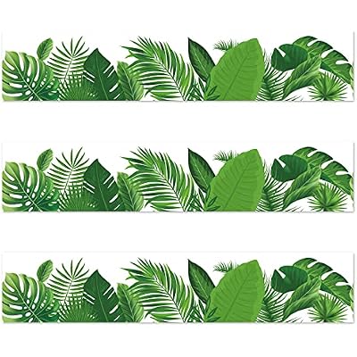 Boho Greenery Border Trim - Bulletin Borders Stickers, 50 ft Back-to-School Decoration Borders for Bulletin BoardBlack Board Trim, TeacherStudent Use for ClassroomSchool Decoration