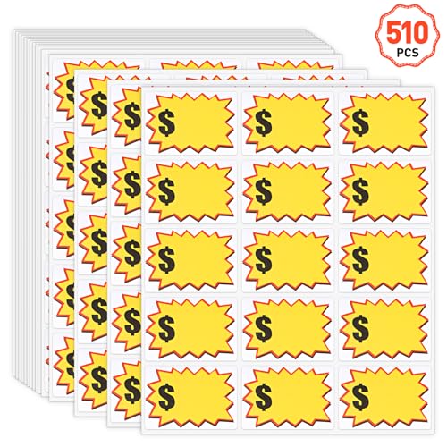Azureal 510PCS Price Stickers, 2x3 Self-Adhesive Yard Sale Price Stickers, Price Tags with Large Blank to Write Pricing for Retail, Flea Markets and Estate Sales Yellow