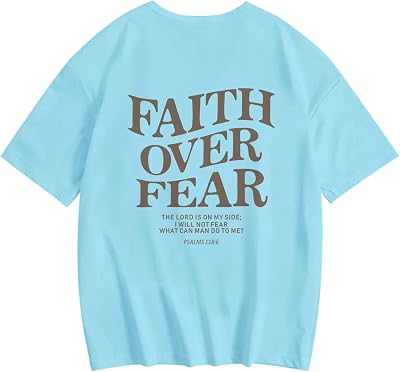 Faith Over Fear Shirt Christian Jesus Tshirts for Girls Religious Inspirational Tees Bible Verse Tops for Kids 3-12