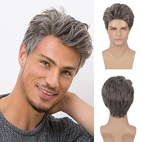 Mens Short Wig Mixed Brown Cosplay Hair Wig Natural Synthetic Replacement Wig