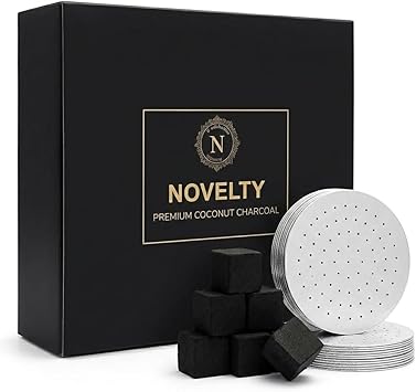 Novelty Coconut Charcoal Cubes with Aluminum Foil 25mm Natural Charcoal Coals, 72 Pieces (1kg), Long-Lasting, Low Ash, Clean Burn, Pack of 1