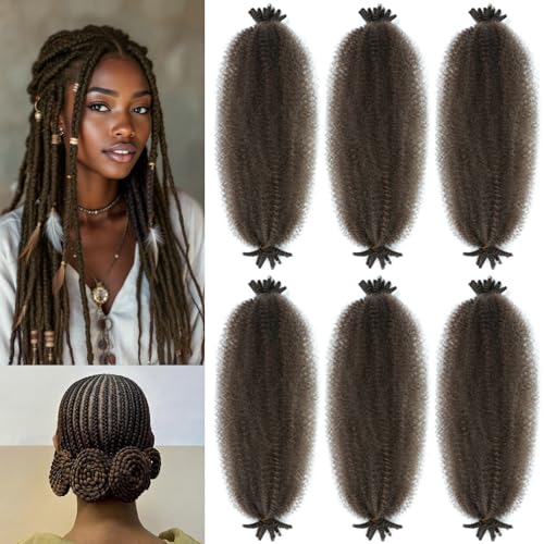 Spring Afro Twist Hair, 16 Inch Springy Marley Twist Braiding Hair Pre-Separated 6 Packs Spring Twist Afro Kinkys Bulk Hair for Soft Locs Crochet Hair Extensions for Black Women 4#, 16inch