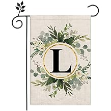 LUTER Monogram Letter L Garden Flag, 12x18 Inch Floral Garden Flag Garden Letter Flags Burlap Flag Family Last Name for Outside, Yard, Patios, Lawns, Gardens