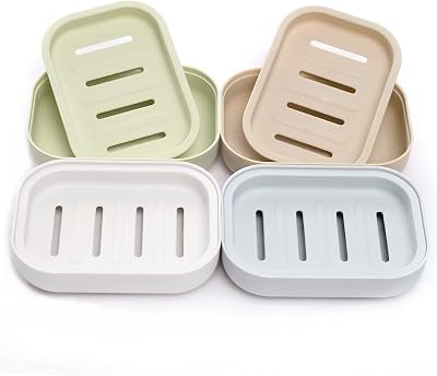 Plastic Soap Dish with Drain, 4 Pack Assorted Colors