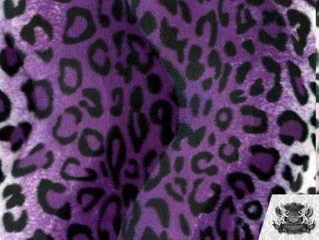 Velboa Faux/Fake Fur Leopard Purple Black White Fabric By the Yard
