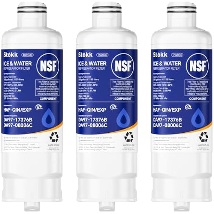 Stokk DA97-17376B Replacement Compatible With Samsung HAF-QINEXP Refrigerator Water Filter, NSF 42, Reduces Chlorine, Sediment, Bad Taste & Odor, DA97-08006C, RF23M8070SG, RF23M8070SR[3 PACK]