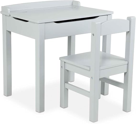 Melissa & Doug Wooden Lift-Top Desk & Chair - Gray , Grey | Safety-Hinged Lid For Storage, Sturdy Wooden Construction, Easy To Assemble & Clean, Perfect Study Nook Gift For Kids Ages 3+