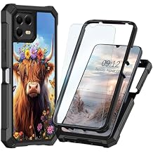 for T-Mobile Revvl 8 Pro Case/T Phone 3 Pro 5G Case with Screen Protector, Heavy Duty Shockproof Dual Layer Protective Cover, Rugged Silicone TPU Phone Case, Highland Cow