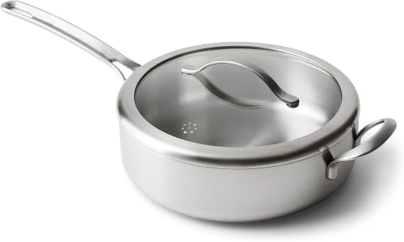 GreenPan X Food 52 Five-Two Essentials, Tri-Ply Stainless Steel 4QT Everyday Saute Pan with Lid, PFAS-Free, Multi Clad, Induction, Dishwasher Safe, Oven Safe, Silver