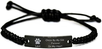 Levi Once By My Side Forever In Heart Black Rope Bracelet - Loss of Pet Remembrance Dog Cat Paw Pets Lover Memorial Gifts for Men Women, Engraved