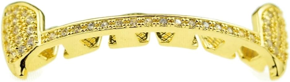 Fang Grillz 14k Gold Plated Top Half Teeth CZ Cubic Zirconia Slim Bar Vampire Fangs Grills