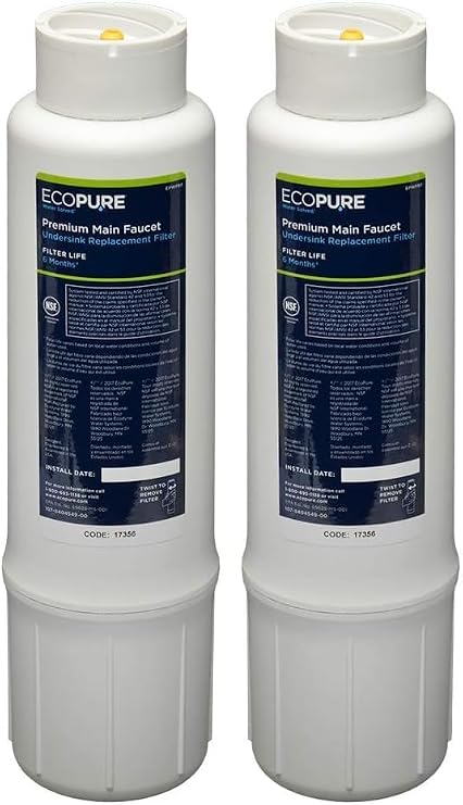 EcoPure EPWPRF Premium Main Faucet Drinking Water Replacement Filter, White, 1 Count (Pack of 2)