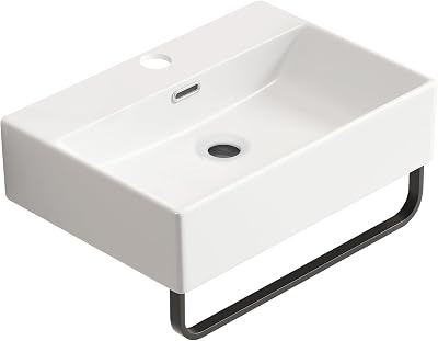 20 x 14 Wall-Mounted Bathroom Sink with Integrated Towel Bar, White Ceramic Floating Vessel Sink for Small Spaces 20x14